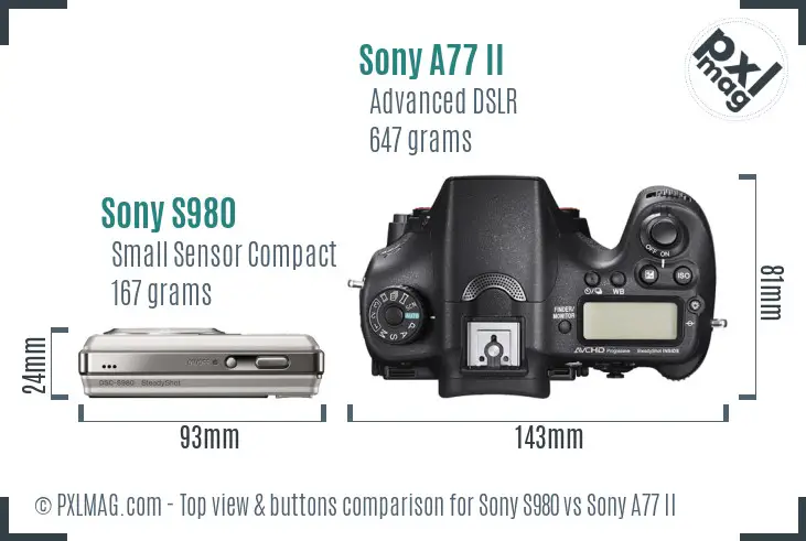 Sony S980 vs Sony A77 II top view buttons comparison