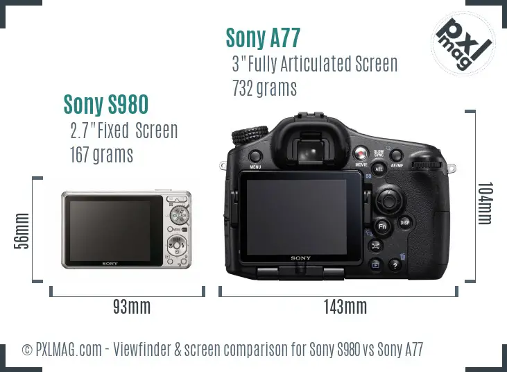 Sony S980 vs Sony A77 Screen and Viewfinder comparison