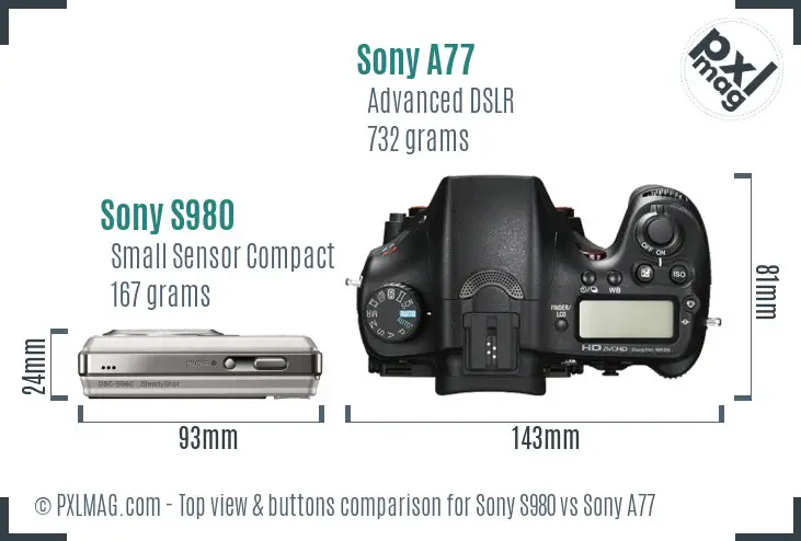 Sony S980 vs Sony A77 top view buttons comparison