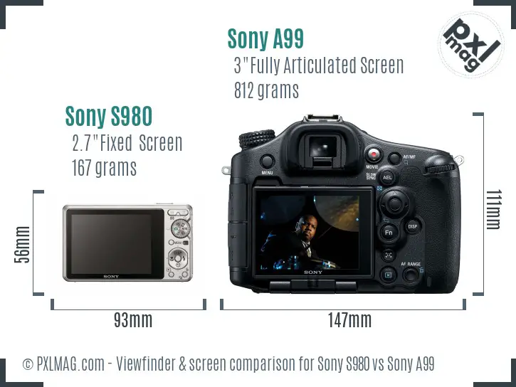 Sony S980 vs Sony A99 Screen and Viewfinder comparison