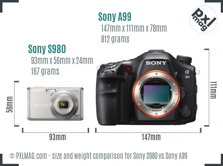 Sony S980 vs Sony A99 size comparison