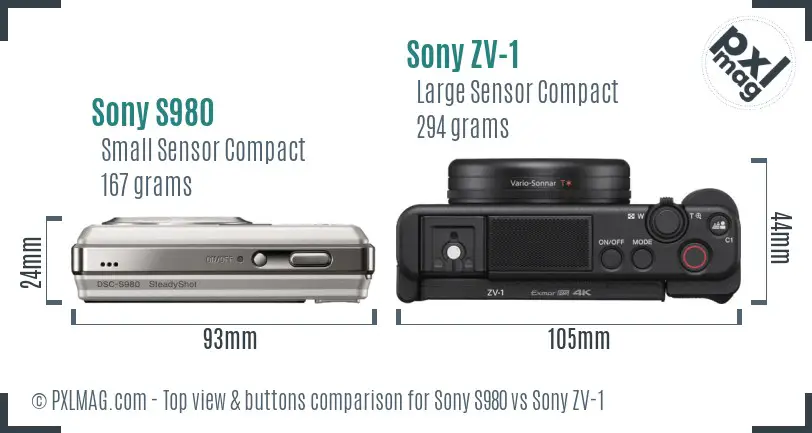 Sony S980 vs Sony ZV-1 top view buttons comparison