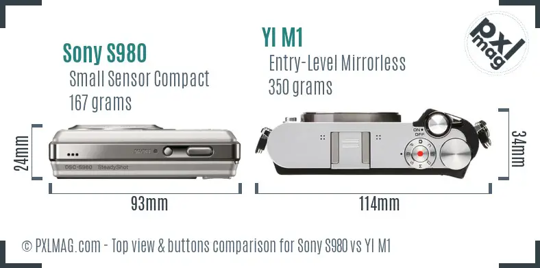 Sony S980 vs YI M1 top view buttons comparison