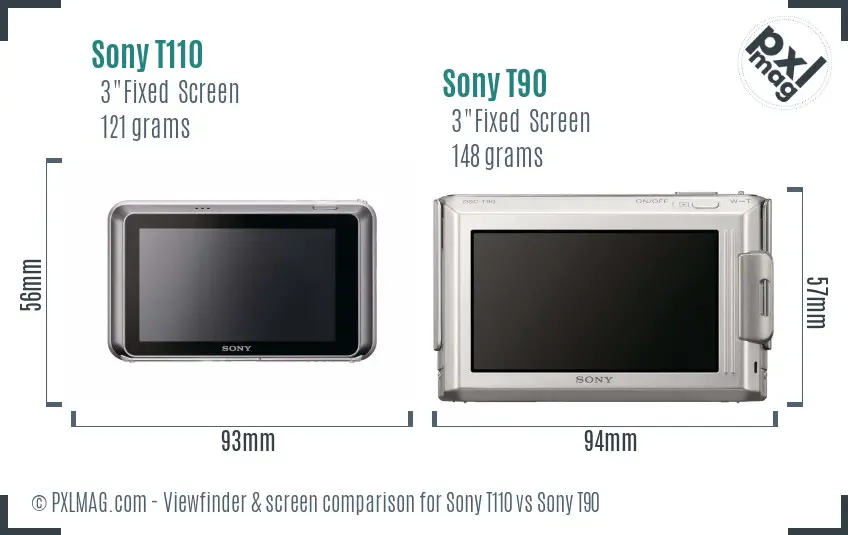 Sony T110 vs Sony T90 Screen and Viewfinder comparison