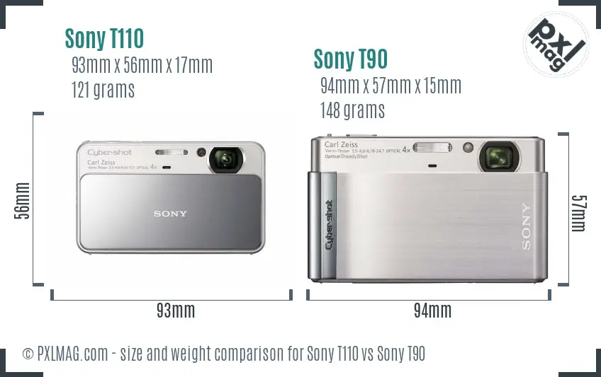 Sony T110 vs Sony T90 size comparison