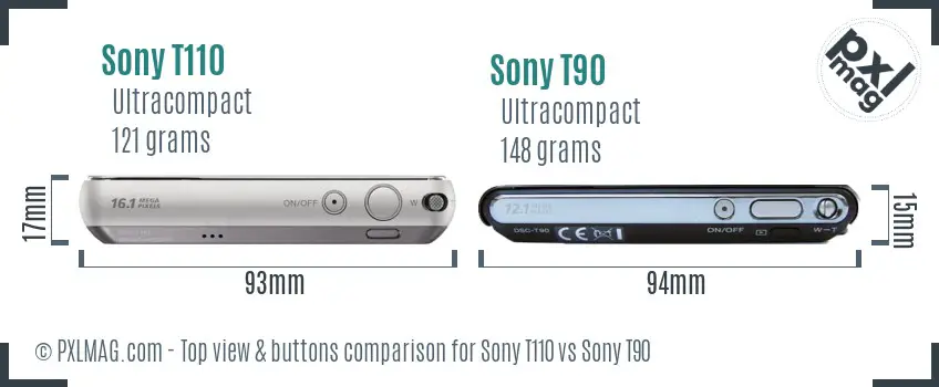 Sony T110 vs Sony T90 top view buttons comparison