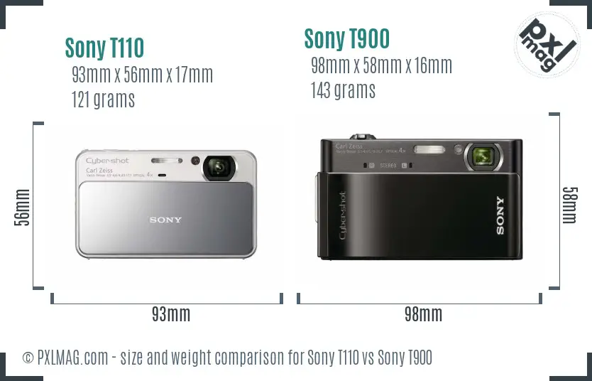 Sony T110 vs Sony T900 size comparison