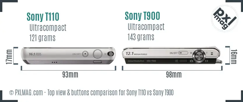 Sony T110 vs Sony T900 top view buttons comparison