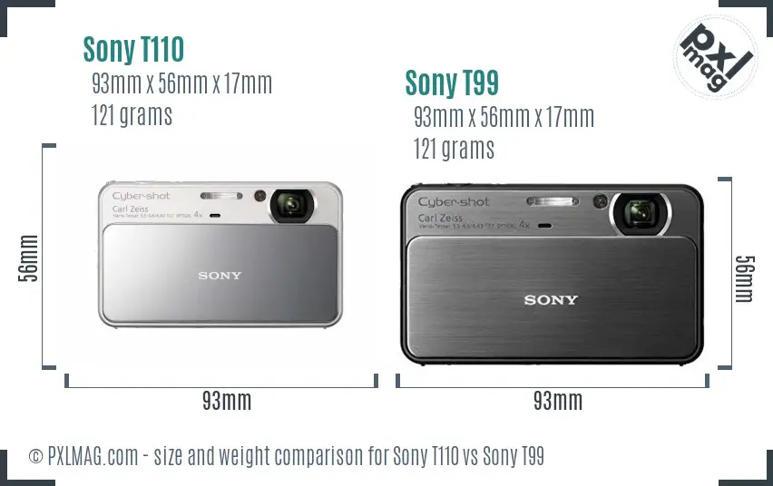 Sony T110 vs Sony T99 size comparison