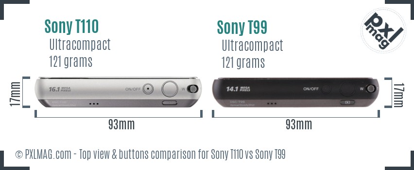 Sony T110 vs Sony T99 top view buttons comparison