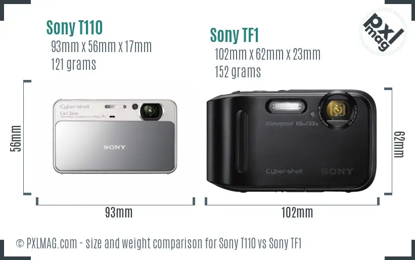 Sony T110 vs Sony TF1 size comparison