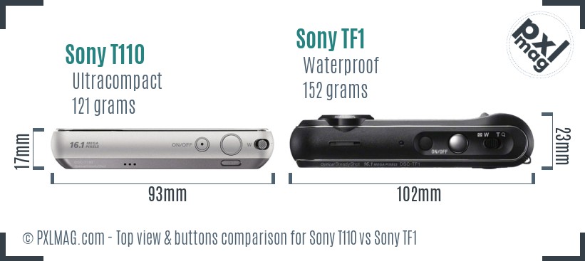 Sony T110 vs Sony TF1 top view buttons comparison