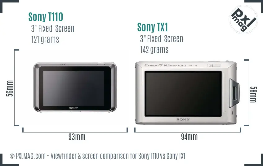 Sony T110 vs Sony TX1 Screen and Viewfinder comparison