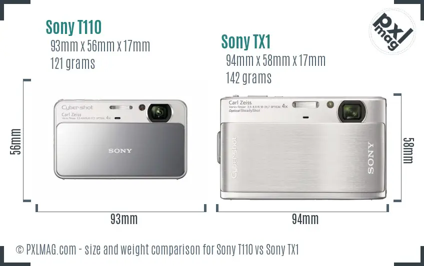 Sony T110 vs Sony TX1 size comparison