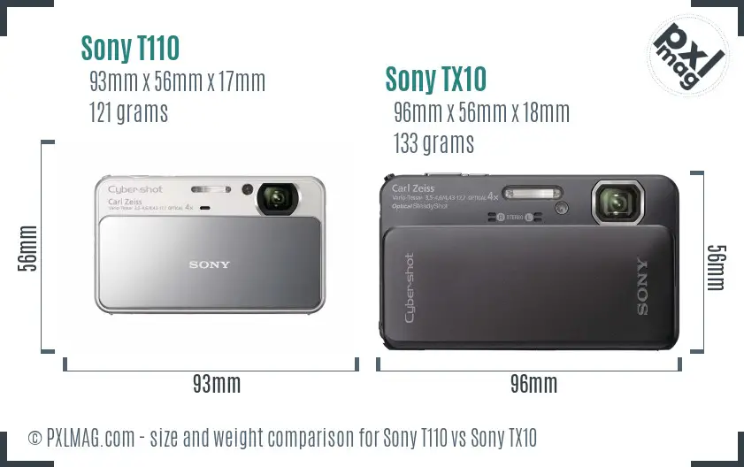 Sony T110 vs Sony TX10 size comparison