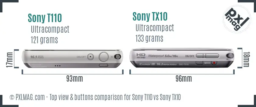 Sony T110 vs Sony TX10 top view buttons comparison