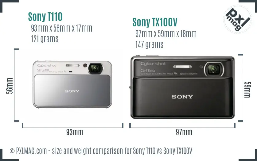 Sony T110 vs Sony TX100V size comparison