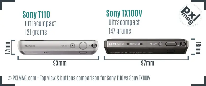 Sony T110 vs Sony TX100V top view buttons comparison