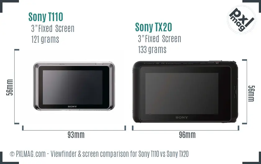Sony T110 vs Sony TX20 Screen and Viewfinder comparison