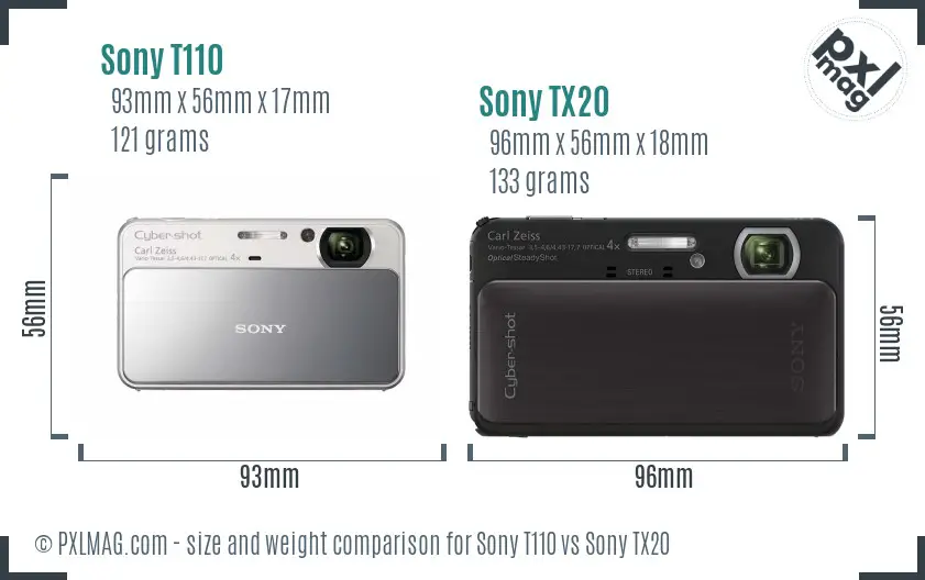 Sony T110 vs Sony TX20 size comparison