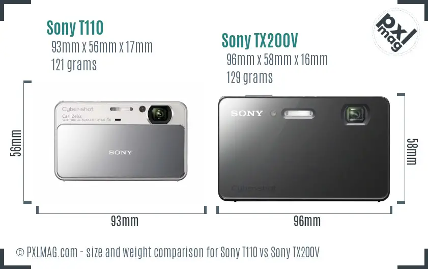 Sony T110 vs Sony TX200V size comparison