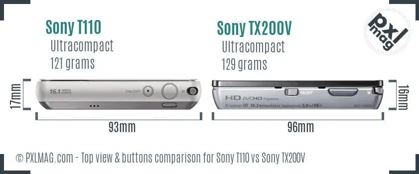 Sony T110 vs Sony TX200V top view buttons comparison