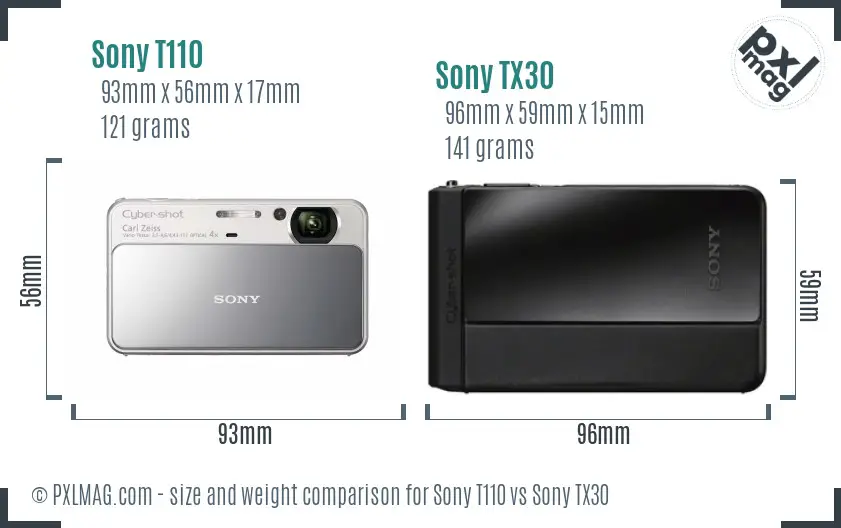Sony T110 vs Sony TX30 size comparison