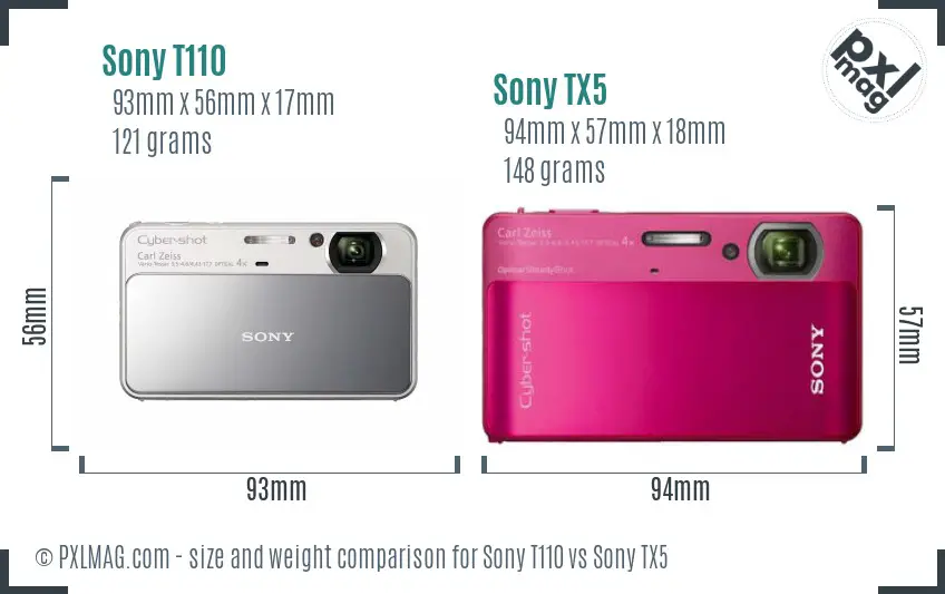 Sony T110 vs Sony TX5 size comparison