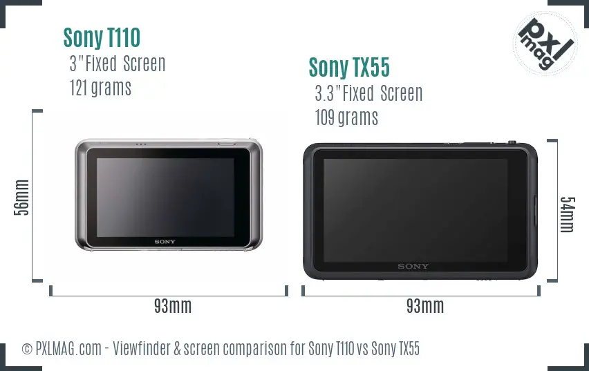 Sony T110 vs Sony TX55 Screen and Viewfinder comparison