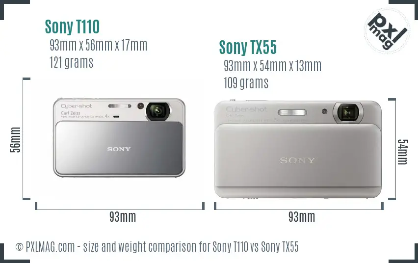 Sony T110 vs Sony TX55 size comparison