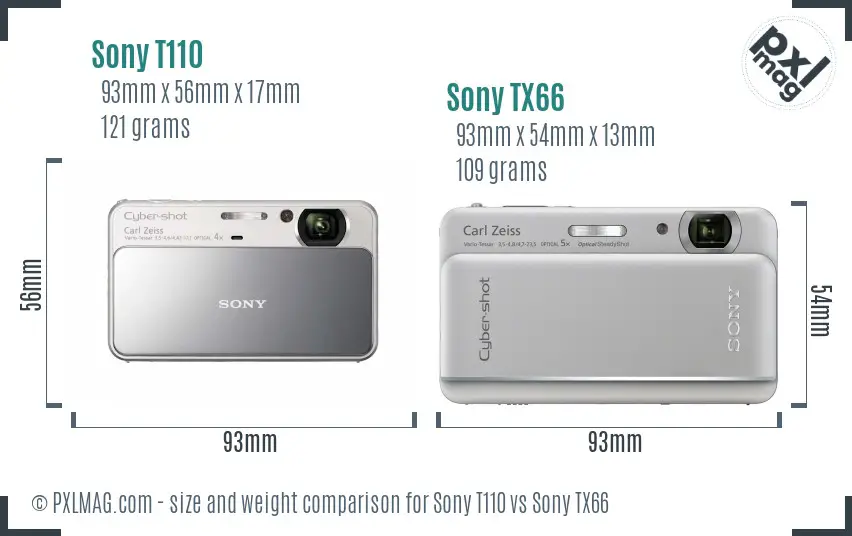 Sony T110 vs Sony TX66 size comparison