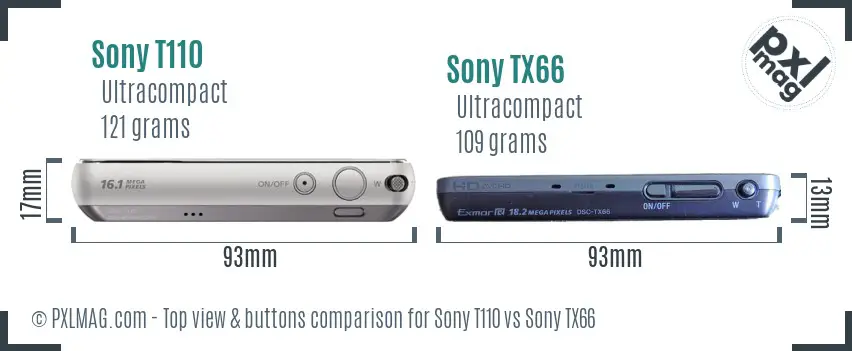 Sony T110 vs Sony TX66 top view buttons comparison