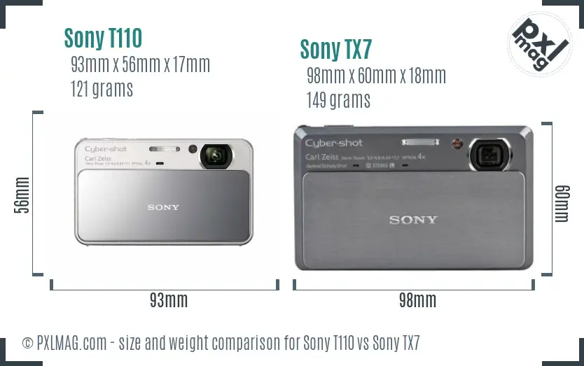 Sony T110 vs Sony TX7 size comparison