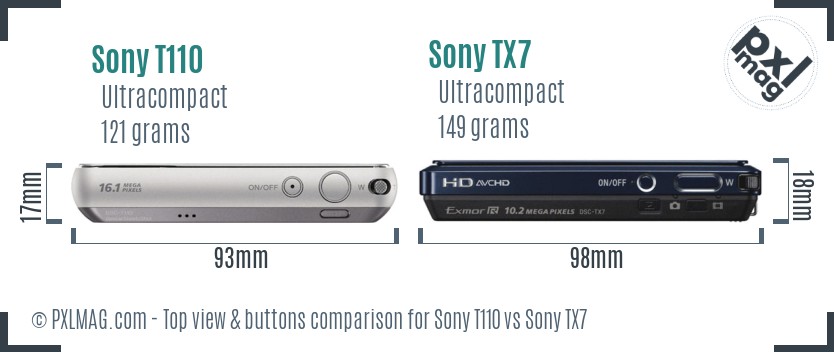 Sony T110 vs Sony TX7 top view buttons comparison