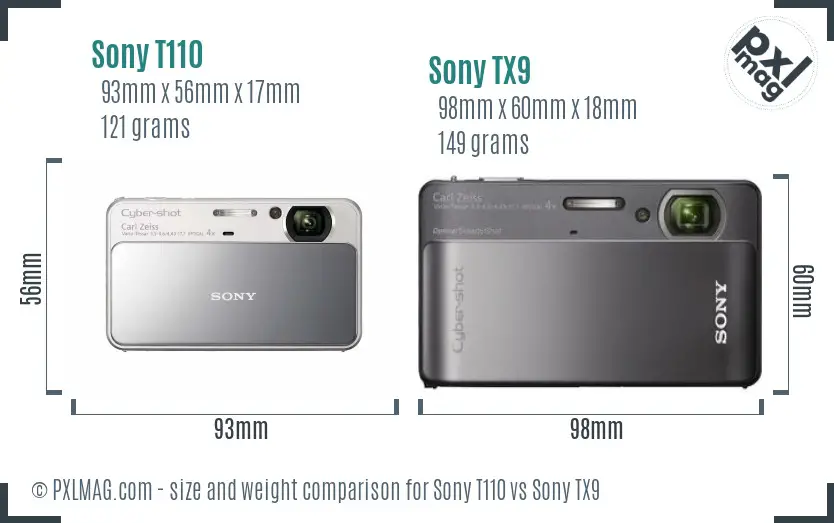 Sony T110 vs Sony TX9 size comparison