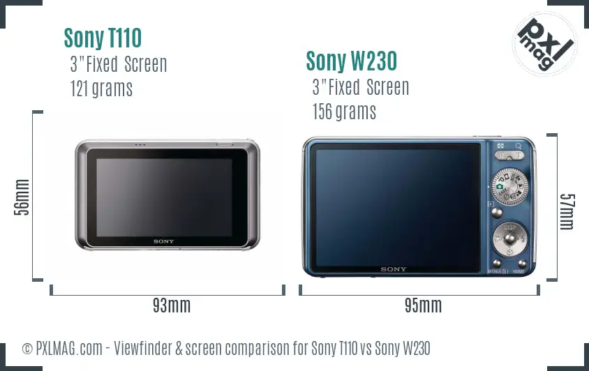 Sony T110 vs Sony W230 Screen and Viewfinder comparison