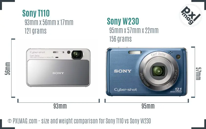 Sony T110 vs Sony W230 size comparison