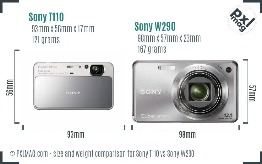 Sony T110 vs Sony W290 size comparison