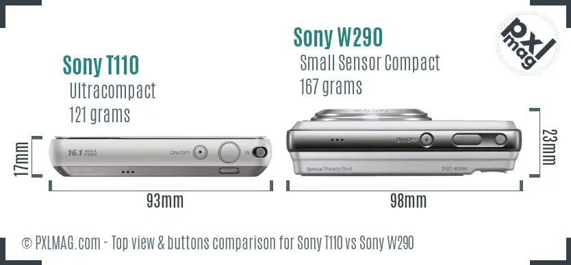 Sony T110 vs Sony W290 top view buttons comparison