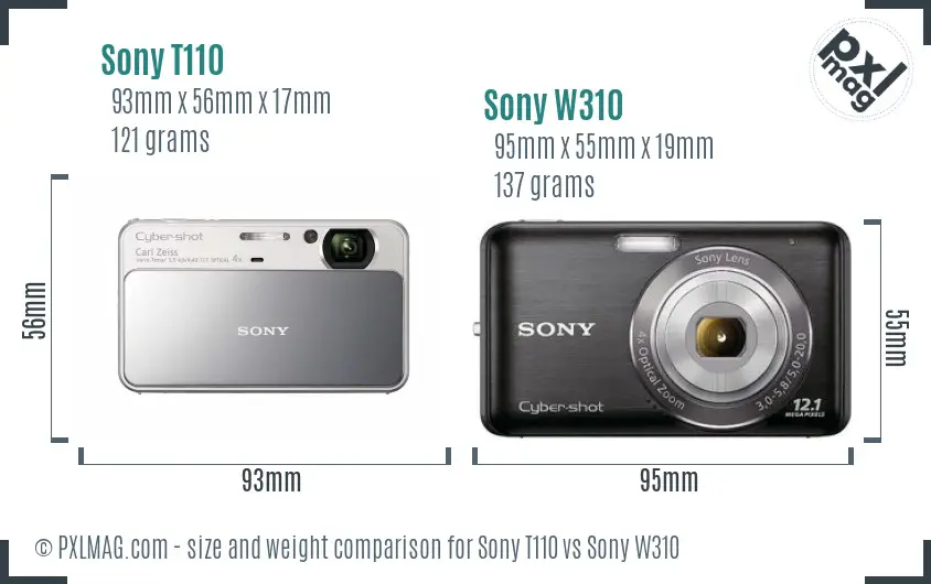 Sony T110 vs Sony W310 size comparison
