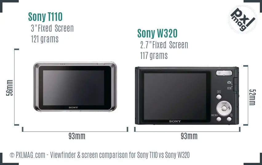 Sony T110 vs Sony W320 Screen and Viewfinder comparison