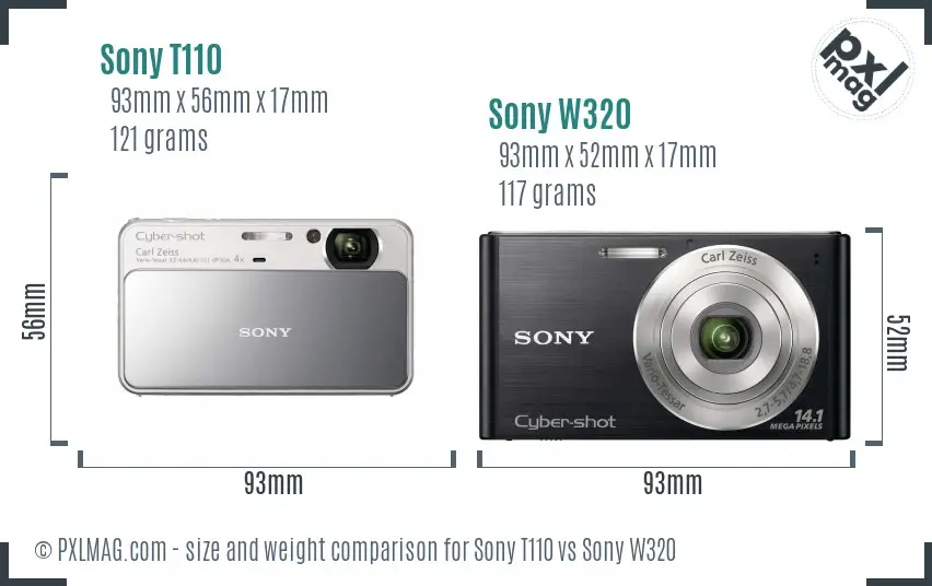 Sony T110 vs Sony W320 size comparison