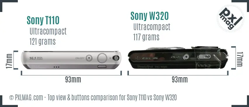 Sony T110 vs Sony W320 top view buttons comparison