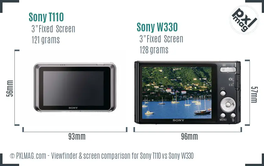 Sony T110 vs Sony W330 Screen and Viewfinder comparison