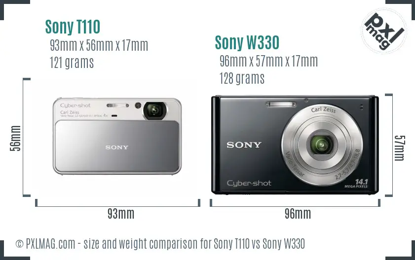 Sony T110 vs Sony W330 size comparison