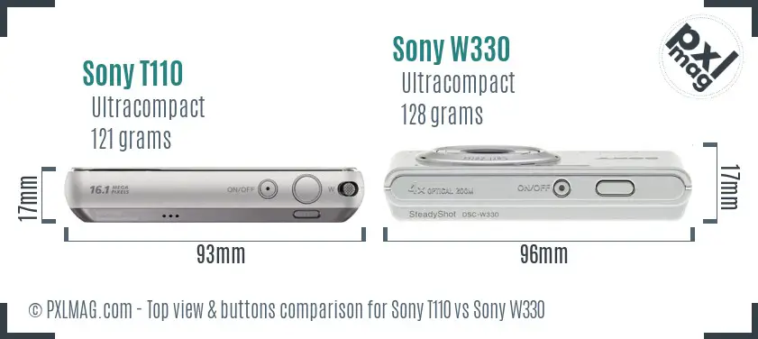 Sony T110 vs Sony W330 top view buttons comparison