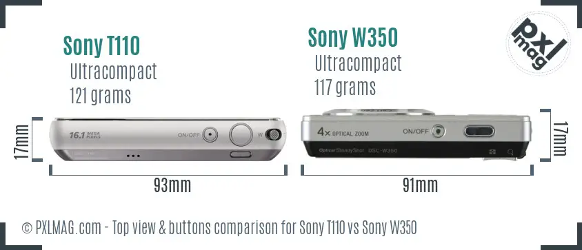 Sony T110 vs Sony W350 top view buttons comparison