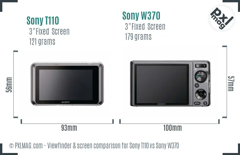 Sony T110 vs Sony W370 Screen and Viewfinder comparison
