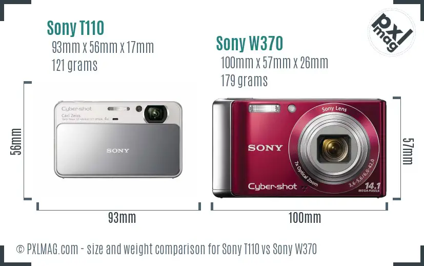 Sony T110 vs Sony W370 size comparison