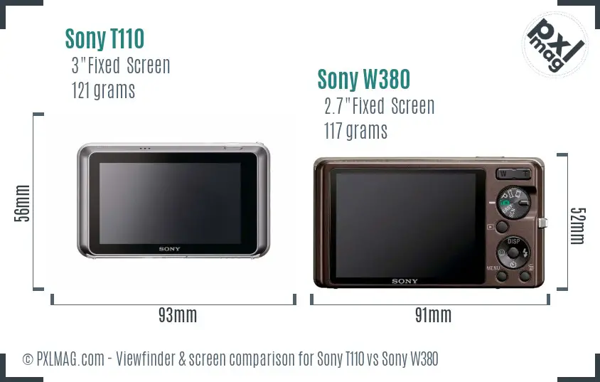 Sony T110 vs Sony W380 Screen and Viewfinder comparison
